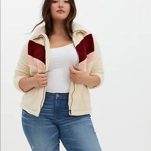 Torrid Chevron Stripe Faux Fur Zip Jacket SIZE 3